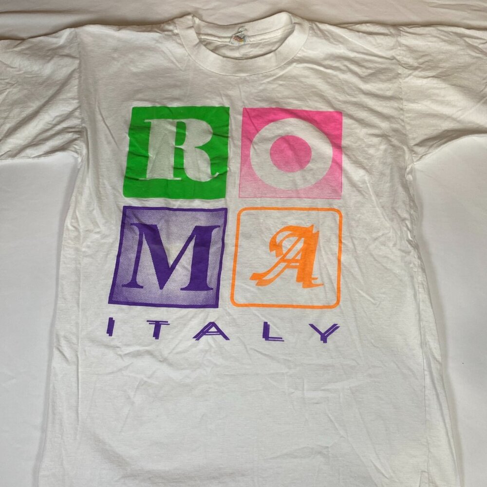Vintage ROMA Italy See Measurements T-Shirt Men's 2XL White 100% Cotton